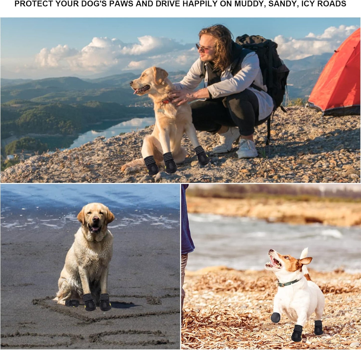 Dog Boots for Large Dogs, Medium Dogs and paw Guards for Snowy Winters, hot Summer Roads, Waterproof Rainy Days, Outdoor Walking, and Non-Slip Indoor Hard Surfaces 4 Pieces