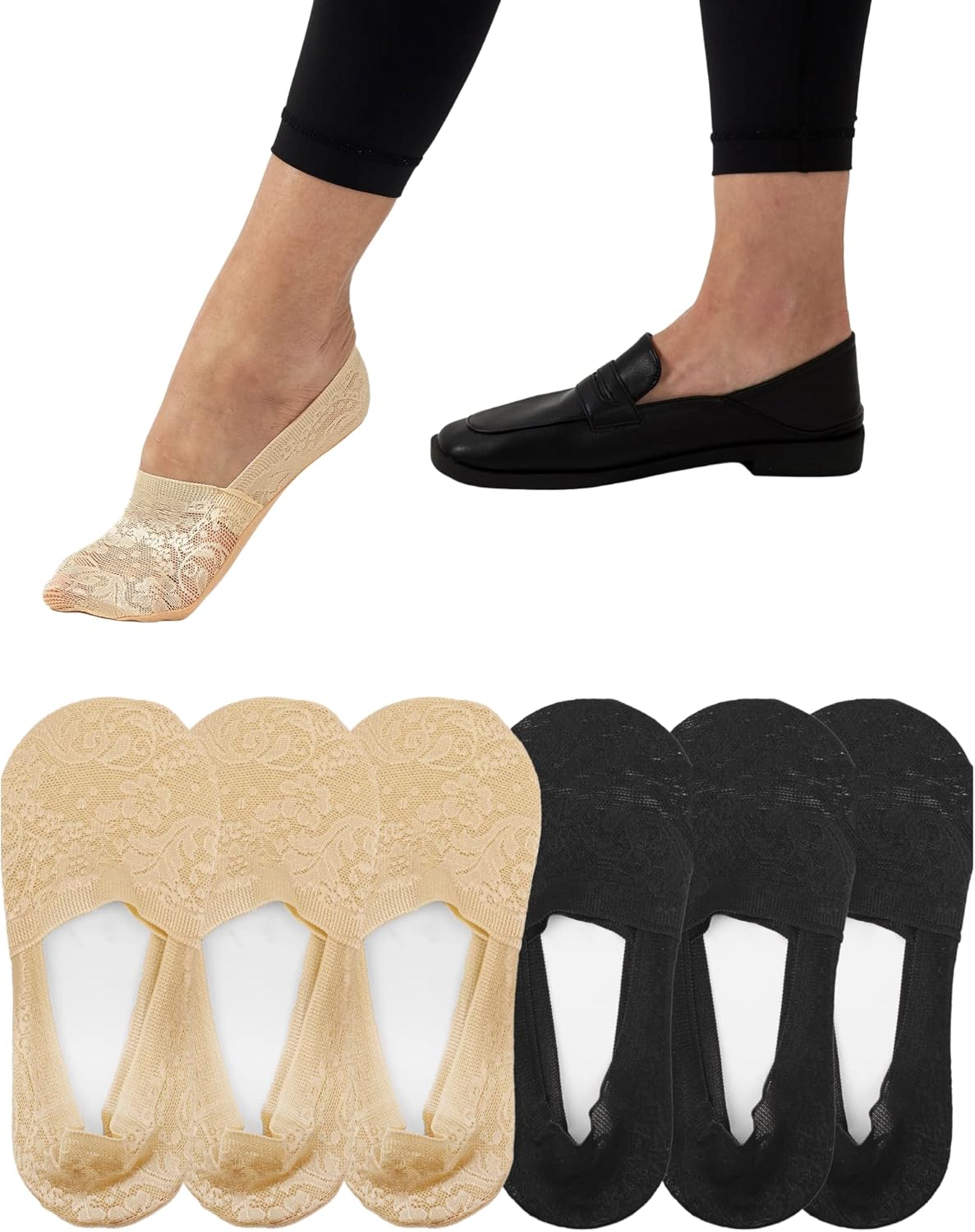 Flammi Women's No Show Liner Socks Non Slip Cotton Bottom Socks for Sneaker Lofer