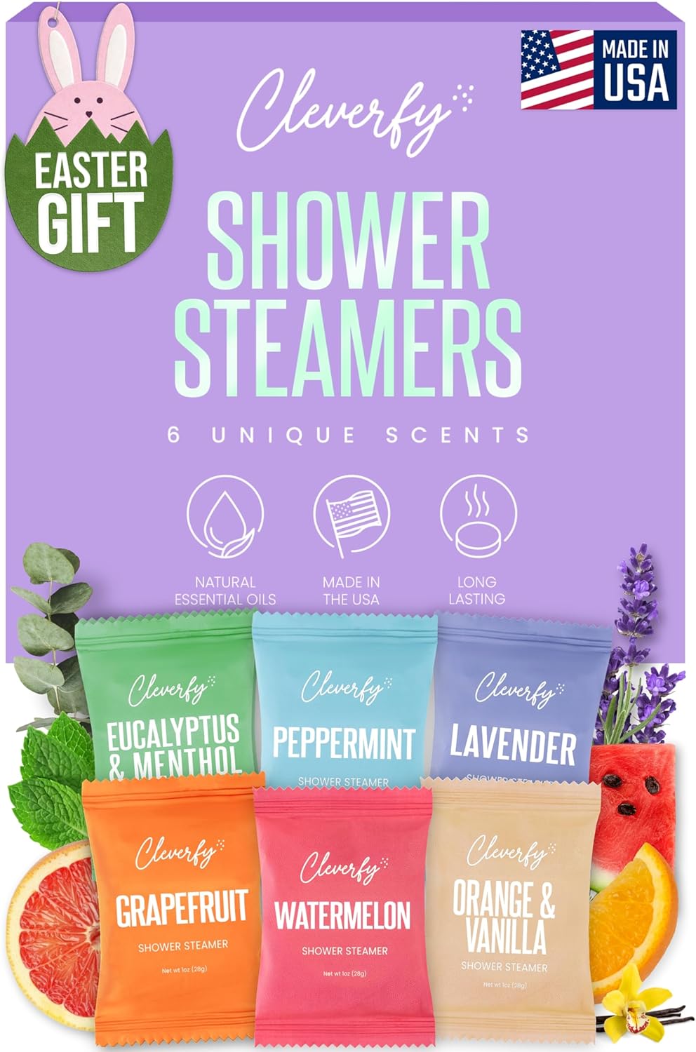 Cleverfy Shower Steamers Aromatherapy - Easter Basket Stuffers for Teens and Adults - Easter Gifts for Women and Men, Girls and Boys - Mothers Day Gifts for Mom - 6 Tablets