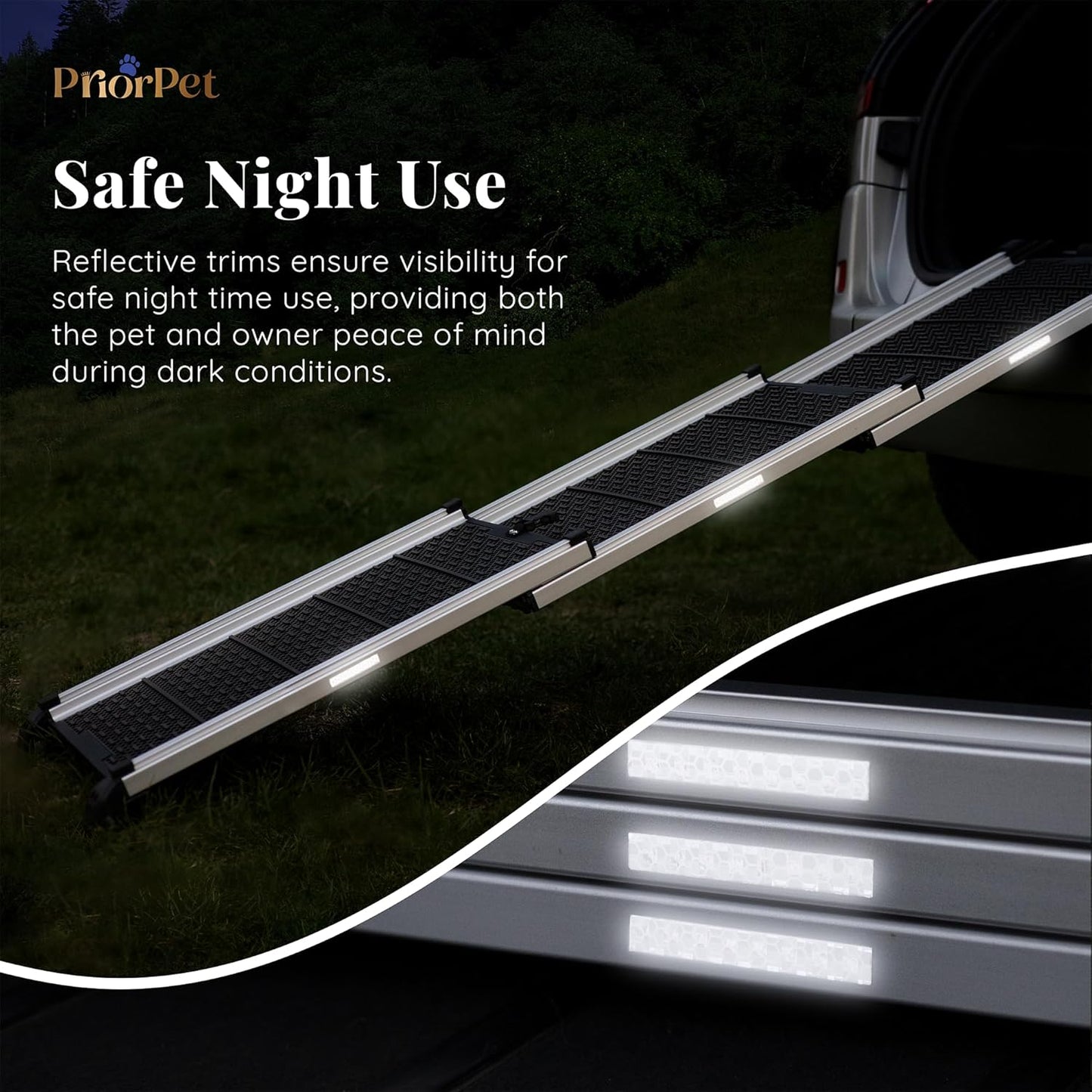 Dog Ramp for Car - Stable Anti-Slip Dog Car Ramp for Large Dogs - 63" Long & 15" Wide - 250LBS Capacity - Telescoping Pet Ramp - Lightweight - Reflective Sides - Fixing Clip - Shadow Gray