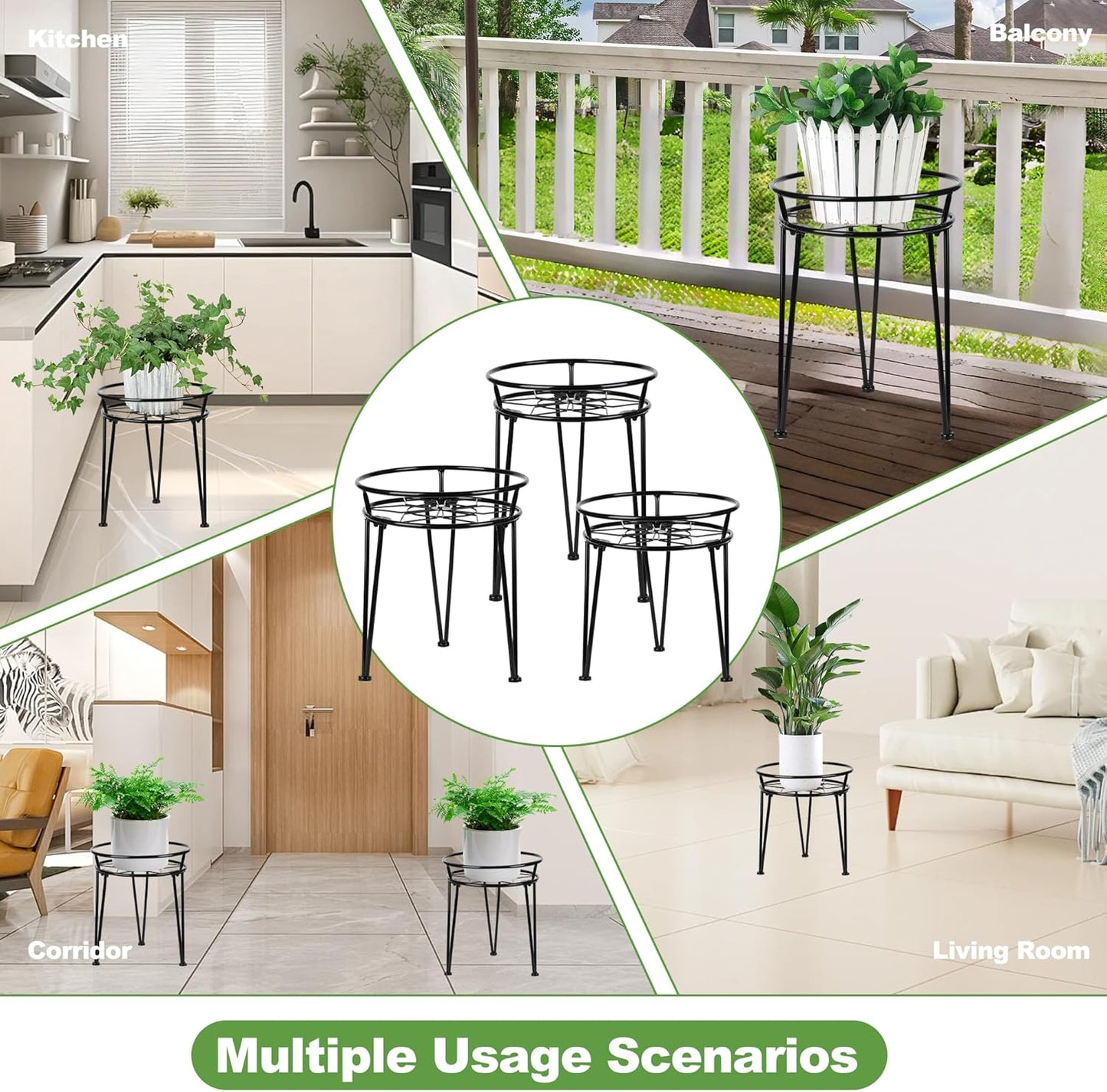 Metal Plant Stand, Plant Stand Indoor Outdoor, Metal Rustproof Flowers, Urban and Rustic Outdoor Plants Stands, Flower Pot Stand Suitable for Living Room, Balcony, Garden (3PCS,Black)