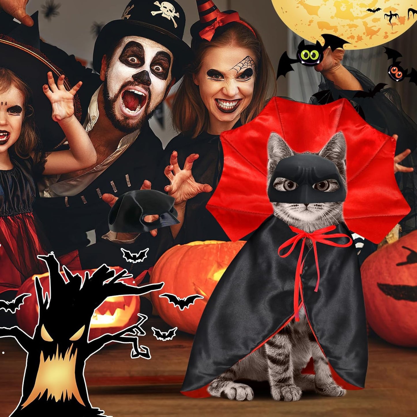 Cat Costumes, Cat Mask Cape Vampire Cats Costume Dog Halloween Vampire Costume Funny Pet Devil Cape Cloak Costumes for Cats Dogs