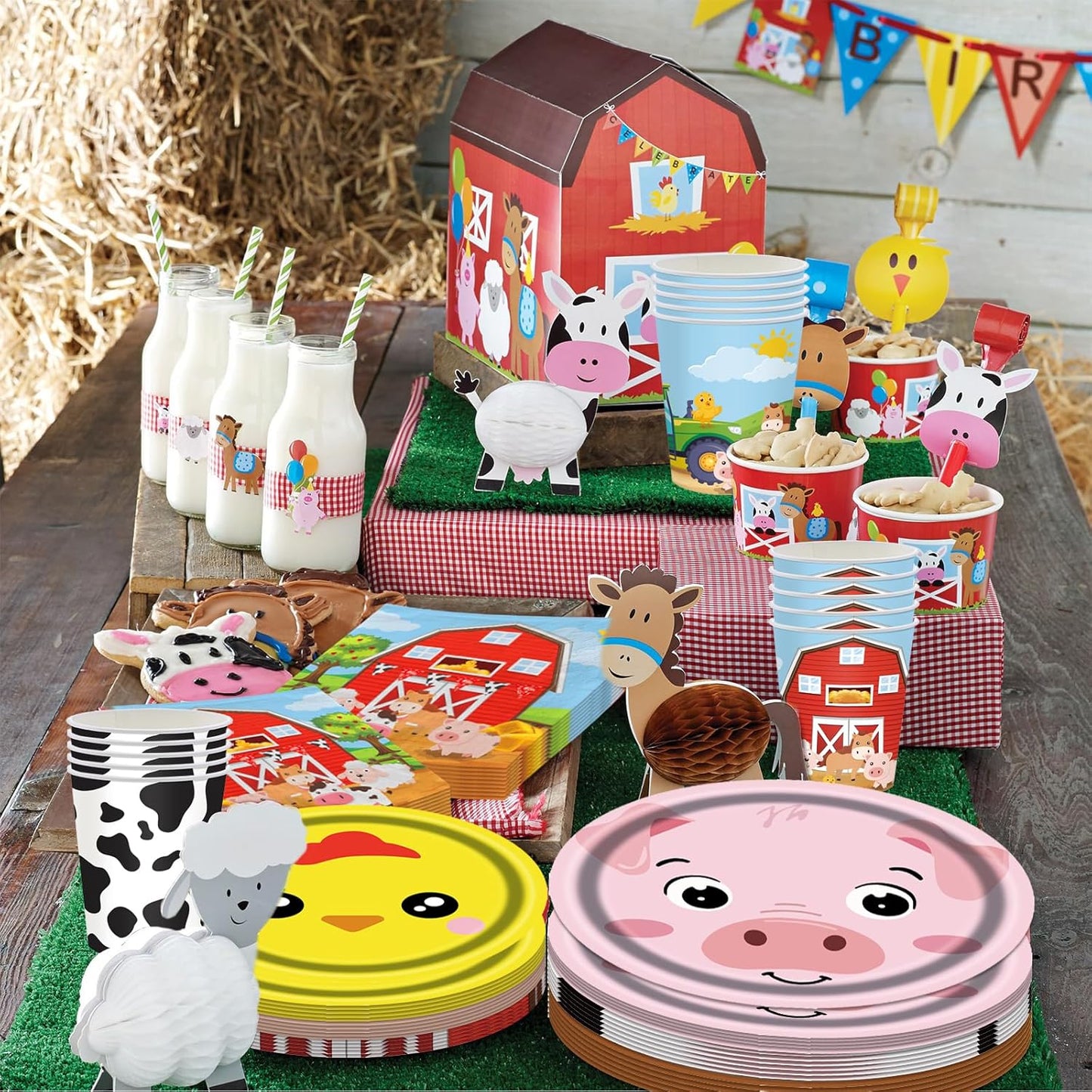 120 PCS Barnyard Farm Animals Party Supplies Plates Set,Farm Animal Tableware Include Plates,Napkins and Cups for Farmhouse Birthday Baby Shower Party Decorations Supplies(Serve 30)