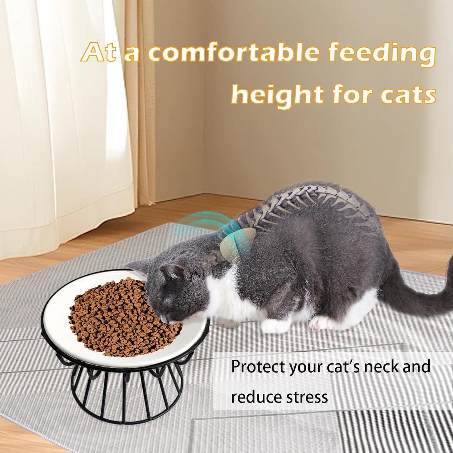 Ceramic Cat Bowls with Metal Stand,2 Pack Elevated Cat Bowl Raised Kitten Food&Water Feeding Shallow Dish for Indoor Cats,Puppies,Small Dogs