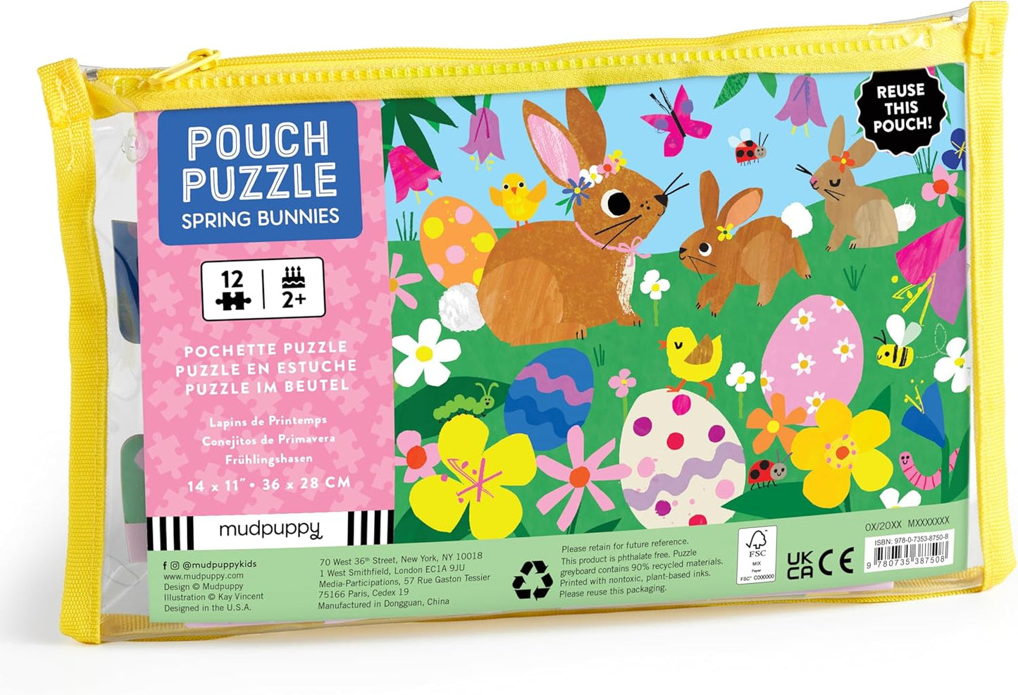 Mudpuppy Spring Bunnies – 12 Piece Puzzle with Reusable Zipper Pouch Featuring Colorful and Fun Illustrations of Spring Bunnies Perfect for Easy Storage and Travel