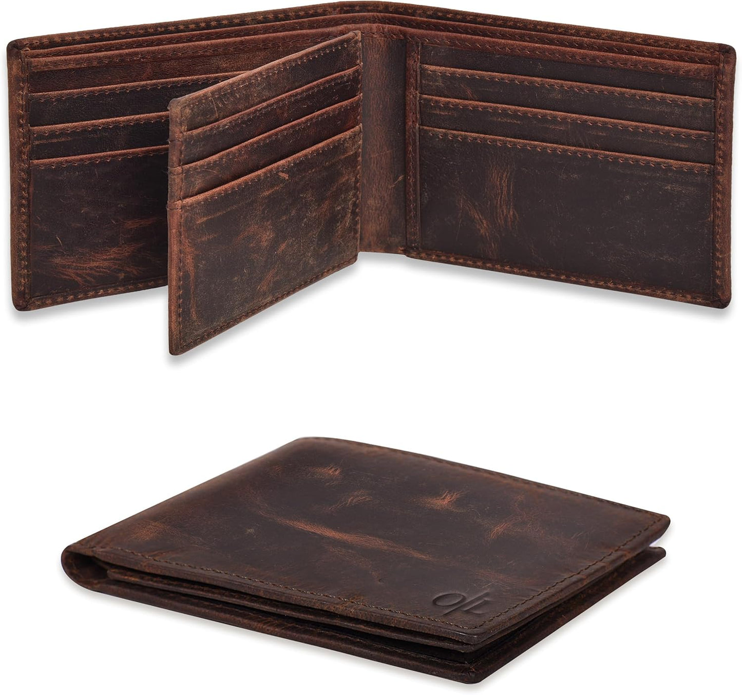 Oak Leathers Leather Wallet for Men - RFID Bifold Wallets with 9 Credit Cards 1 ID Window Slim Minimalist Front Pocket Gift For Men