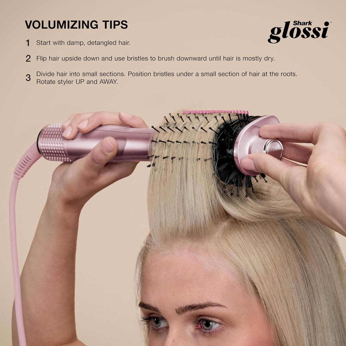 Shark Glossi 2-in-1 Hot Tool and Air Glosser | Ultra-Fast, Ultra-Glossy Blowouts at-Home | Heat-Controlled Ceramic, Curly, Coily, and Color Friendly | Lychee | HT302PK