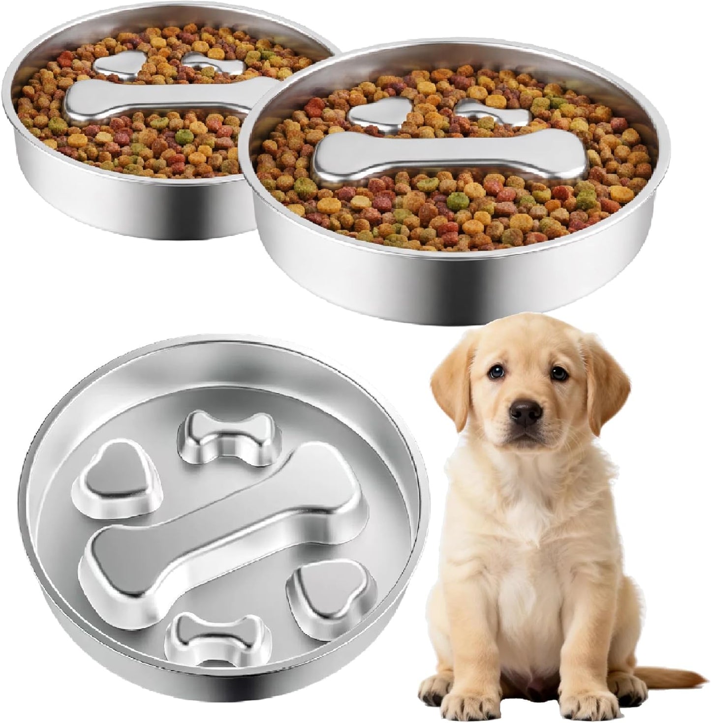 3 PCS Slow Feeder Dog Bowls, Stainless Steel Slow Feed Bowl for Dogs and Cats, Puppy or Cat Food Holder