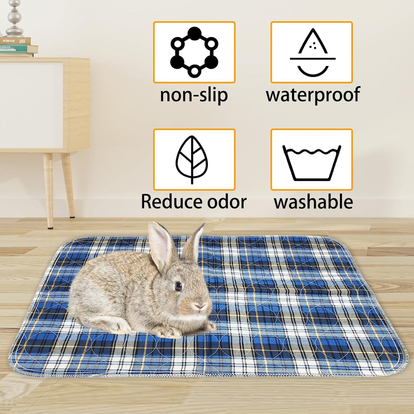 kathson 2 Pcs Rabbit Cage Liner, 24”x36” Washable Reusable Bunny Pee Pads Waterproof Bedding Pee Mats for Guinea Pig Hamster Cat Puppy Chinchilla Ferrets Small Animals