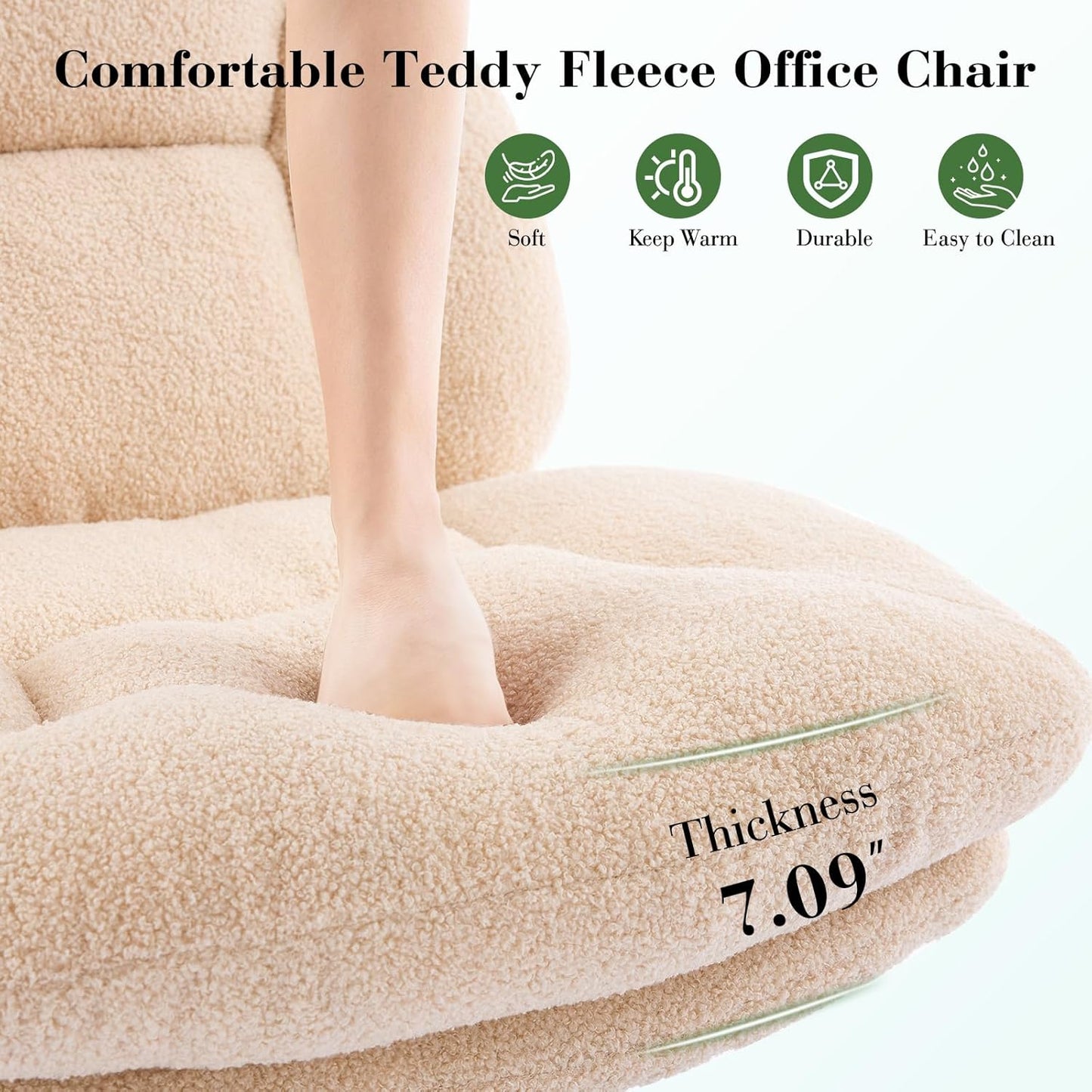 Criss Cross Chair, Thick Cushioned Ergonomic Cross Legged Office Chair with Wheels, Armless Swivel Vanity Chair, Height Adjustable Wide Computer Desk Chair for Home and Office, Beige