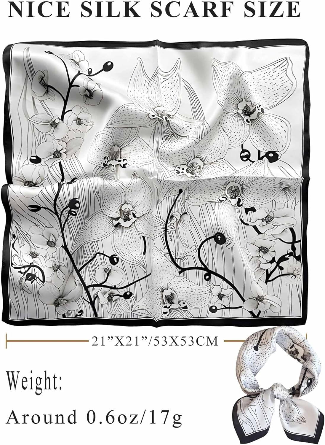 100% Mulberry Silk Scarf for Women Hair Lightweight Square Neckerchief Wrap For Head Scarves 21"