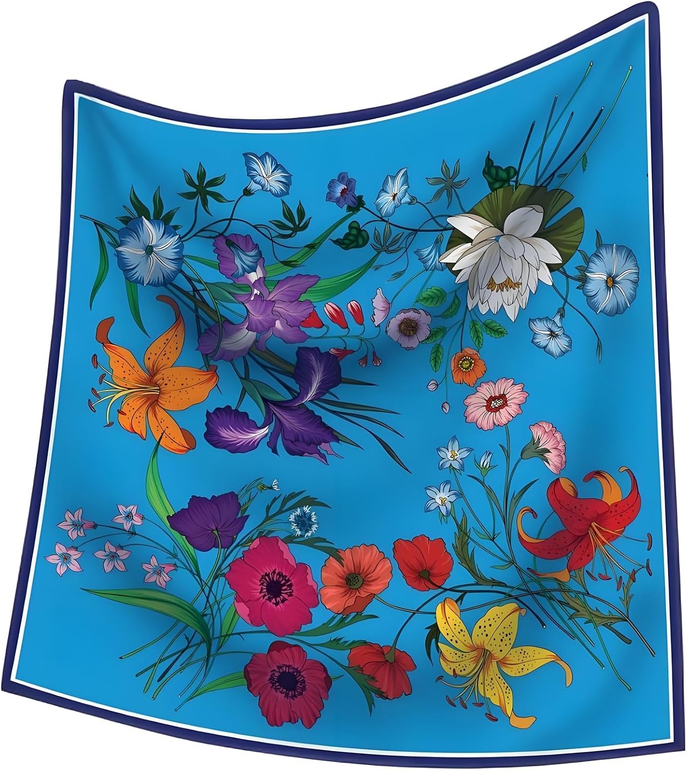 Premium Floral Scarf for Women 35x35 Square Silk Feel-Lightweight Scarves Headscarf Bandanas Wrapping Handbag