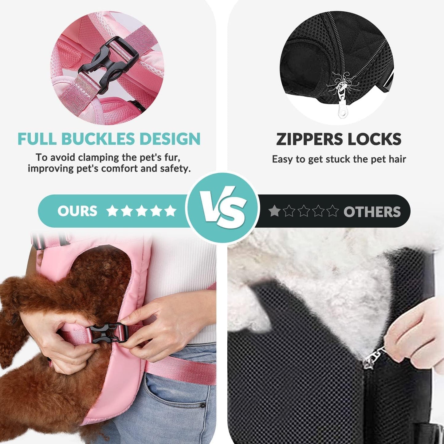 Dog Carrier Backpacks, Adjustable Dog Backpack Carrier, Legs Out Easy-fit Dog Chest Carrier for Medium Small Dogs, Hands Free Dog Front Carrier for Hiking, Cycling（Pink M）