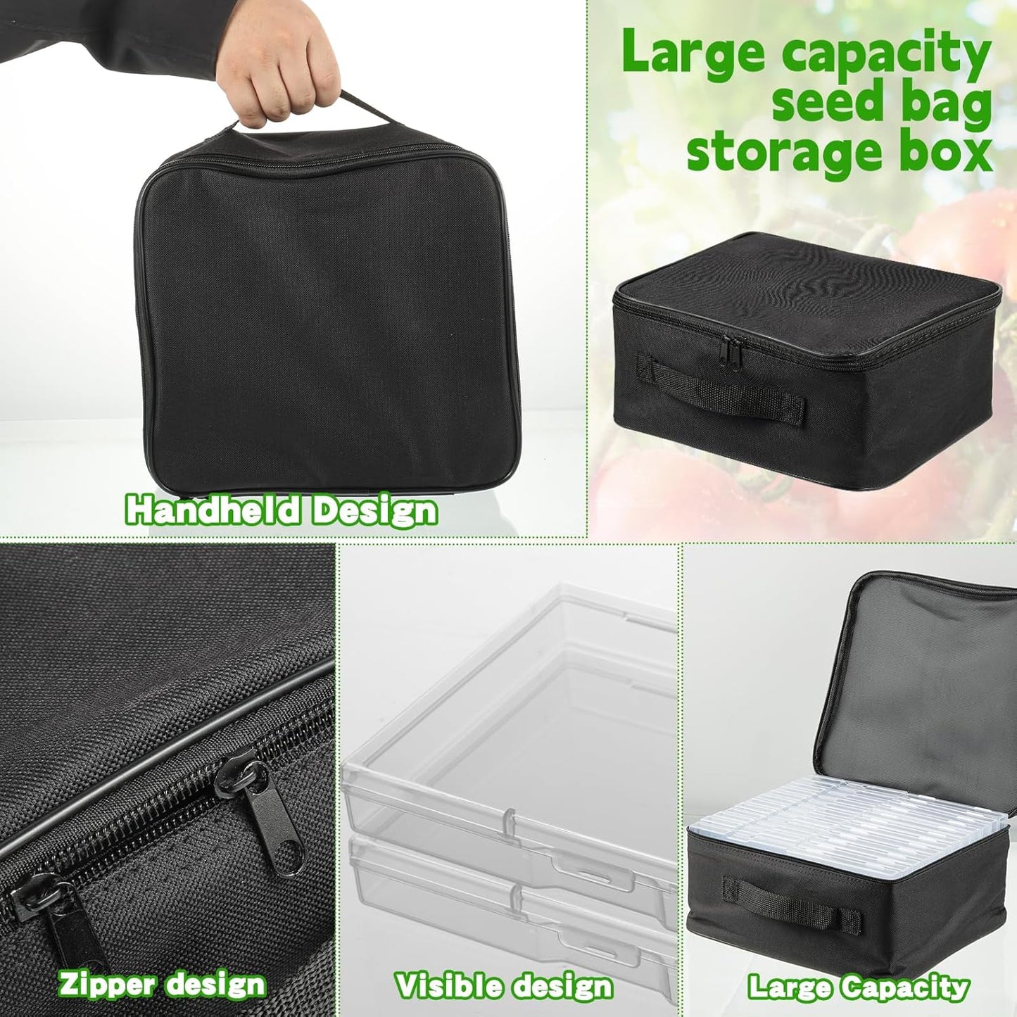 24 Slot Seed Storage Organizer Box with Dual Zipper Bag, Garden Seed Organize Sealed Bags and 160 Pcs Label Stickers Saving Container Keeper Set for Garden Vegetable Flower Plants