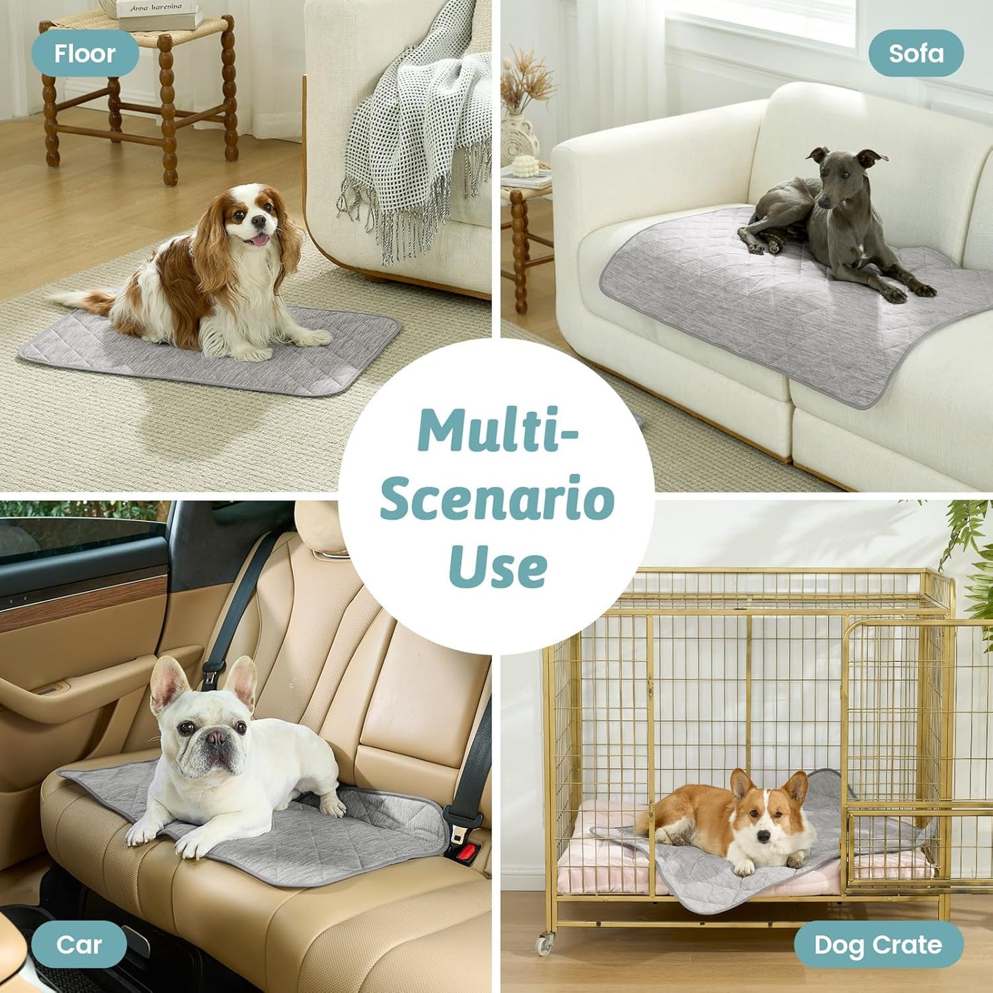Dog Cooling Mat 32"x44" Q-Max>0.4, Waterproof Pet Cooling Pad, Leakproof & Non-Slip Dog Bed Cover, Washable Cooling Blanket for Medium Dogs, Crate, Sofa, Floor(Gray)