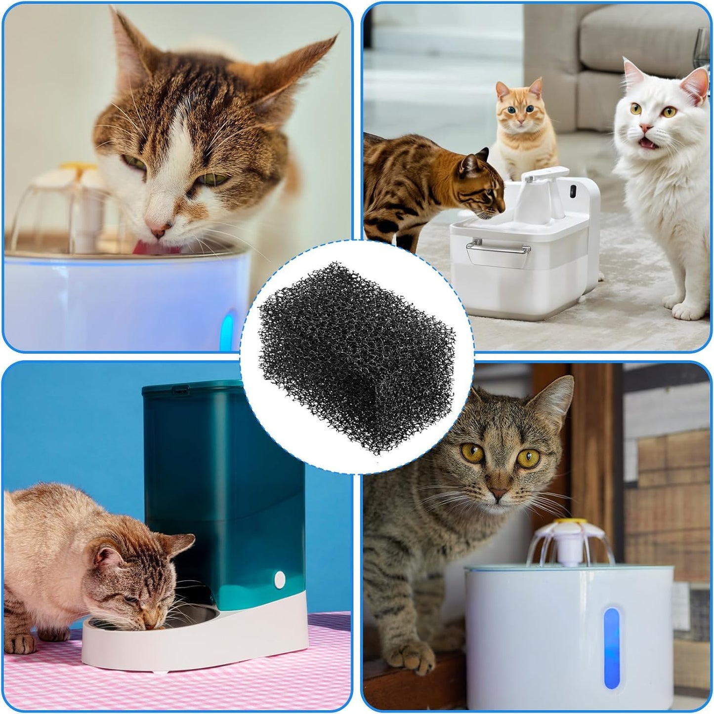 12 Pcs Cat Water Fountain Sponge Filters Pet Fountain Replacement Filters Cat Sponges for 92oz/2.8L Pet Fountain Small Sponge Filter for Cat and Dog (Black)