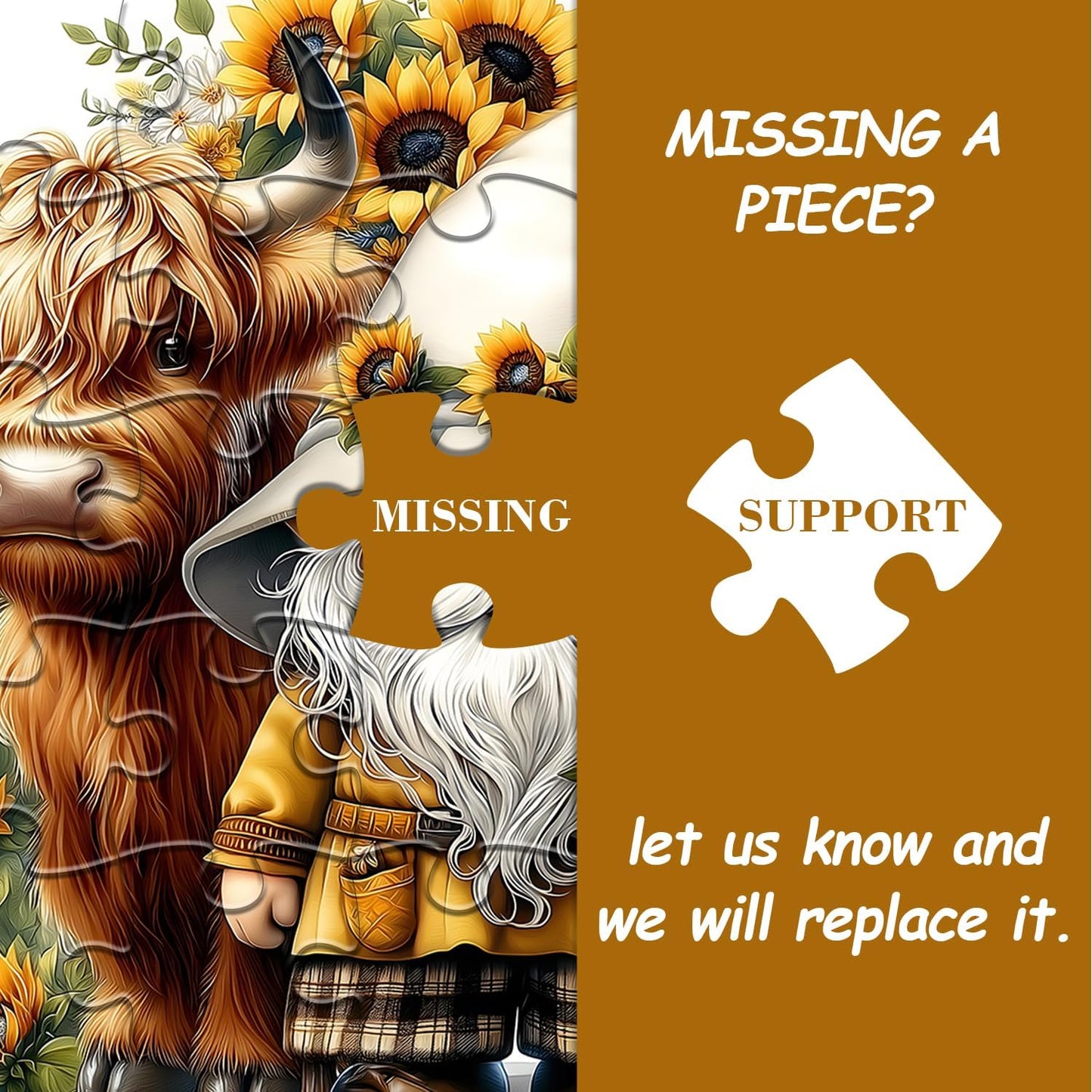 Highland Cow Gnome Puzzles for Adults 1000 Pieces, Nature Sunflower and Cow Puzzles, Animal Plant Floral Themed Jigsaw Puzzles Challenging for Adults