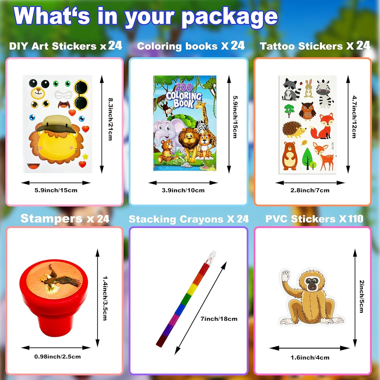 Cinrobiye 220 Pcs Jungle Safari Party Favors Bulk, Zoo World Wild Animal Party Supplies Coloring Books Stacking Crayons Stampers Goodie Bag Fillers, Safari Birthday Classroom Rewards Prizes