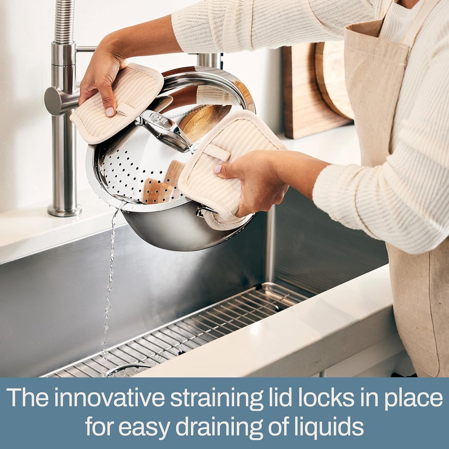 All-Clad Simply Strain Stainless Steel Multipot with Straining Lid, 6-Quart, Induction, Oven Broiler Safe 600F, Strainer, Pasta Strainer with Handle, Steamer Pot, Cookware, Home, Pots and Pans, Silver