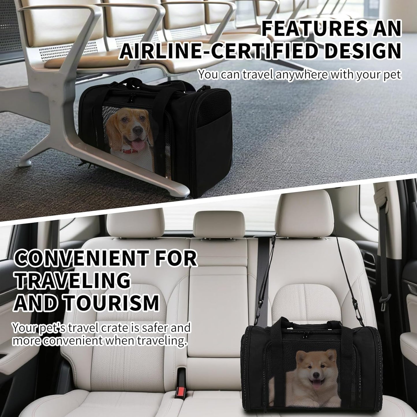 Carriers Soft-Sided Pet Carrier for Medium Large Cats Dogs Under 35Lbs,Breathable Mesh Ventilation Design,Airline Approved Cat Carrying Case(X-Large,Black)