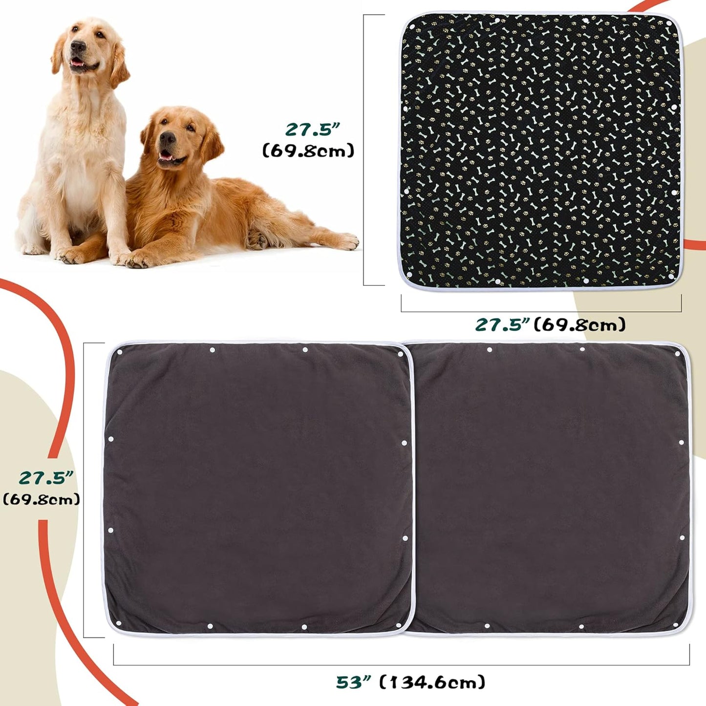 Teamoy 1 Pack 2 Dog Blanket, Waterproof Dog Bed Cover Protector for Sofa Couch(Black, 27.5" x 27.5")