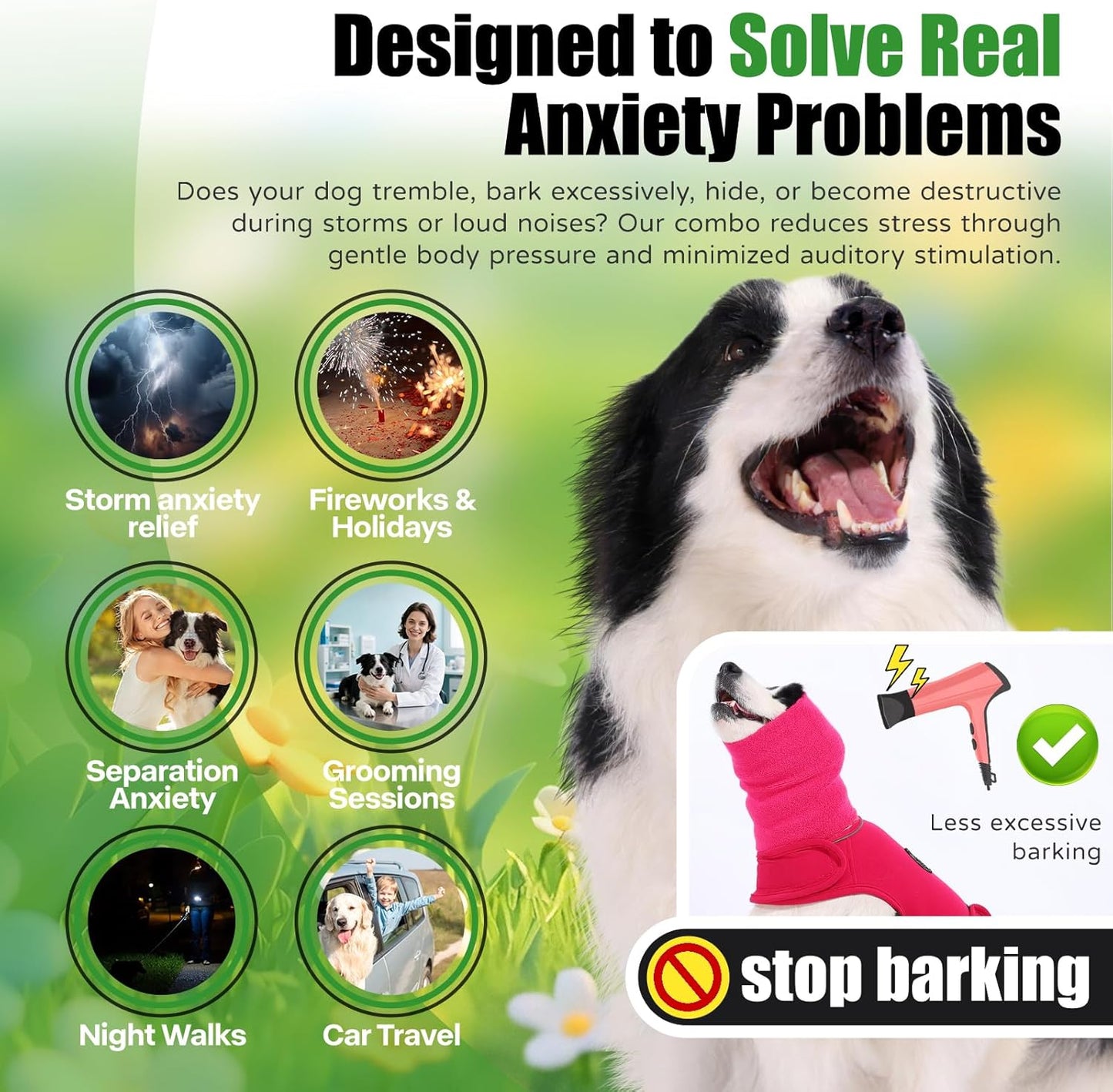 Dog Anxiety Vest with Band Noise Cancelling Ear Muffs Combination Set – Soft Thunder Jacket for Fireworks, Vet Visits & Separation Anxiety – No Medication or Training