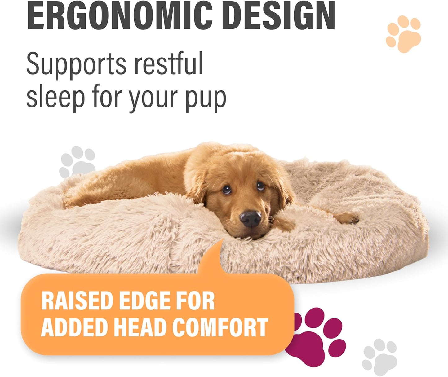 Active Pets Premium Small Donut Dog Bed, Fits Up to 45 lbs, Removable Cover & Washable Cushion, Plush Long Pile Faux Fur Fabric, Portable Light Grey Pet Bed Furniture for Puppies Adult Canines & Cats