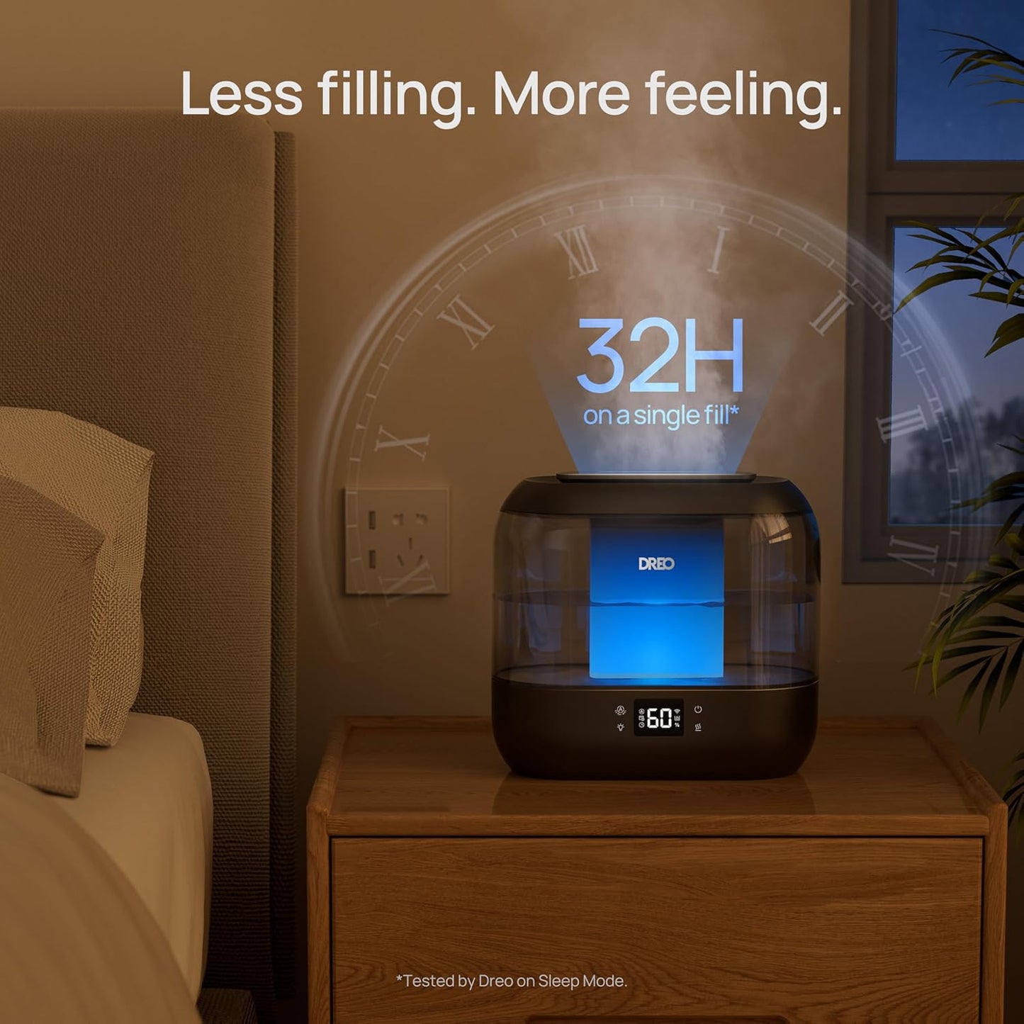 Dreo Smart Humidifiers for Bedroom, Top Fill 4L Supersized Humidifier Large Room with 28 dB, 36H Runtime, Touch/APP/Voice Control, Nightlight, Cool Mist Humidifiers for Baby, Plants, Indoor, Black