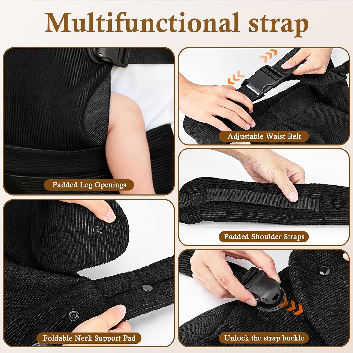 Baby Carrier, Adjustable Lightweight Carrier Newborn to Toddler 7-44 lbs, Infant Carrier with Lumbar Support Front & Back Carry - Black