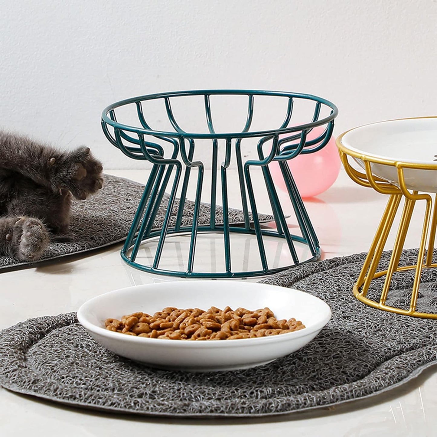 Elevated Cat Bowls, Raised Stand Whisker Fatigue Food Dishes for Cats and Small Dogs, Detachable Pet Feeding Bracket, Anti-Vomiting Cat Feeding Station (Black)