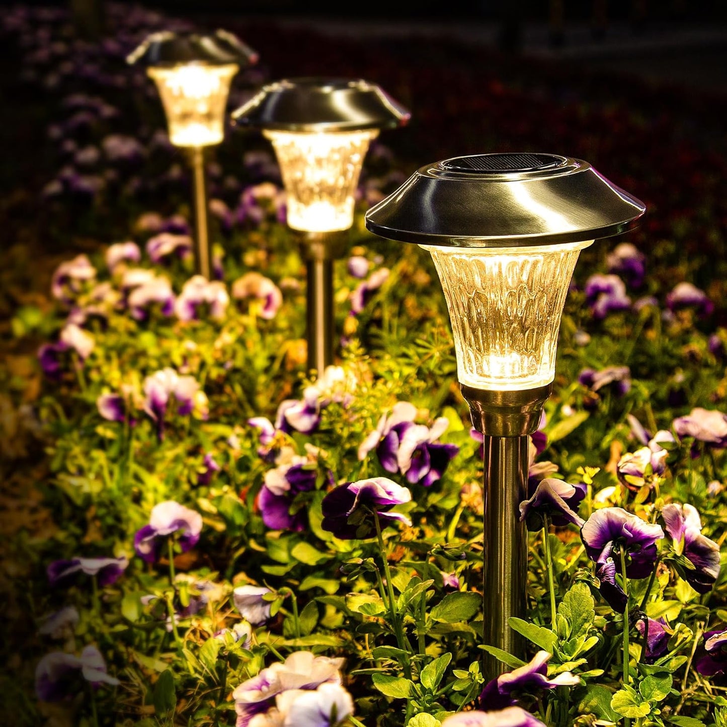 GIGALUMI Solar Pathway Lights, 8 Pack Solar Light Outdoor Waterproof, Glass Stainless Steel Automatic Solar Landscape Lights for Patio, Yard, Lawn, Driveway, Walkway (Warm White)