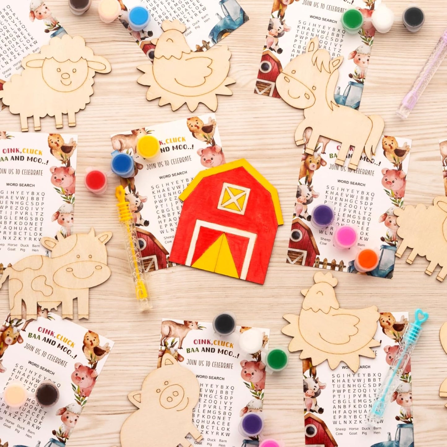 GEECOZYLIFE Farm Animals Party Favors - 12PCS Farm Animal Wooden Craft Kit - Barnyard DIY Party Favors, Birthday Party Supplies, Goodie Bag Fillers, Thank You Gifts, School Rewards Crafts