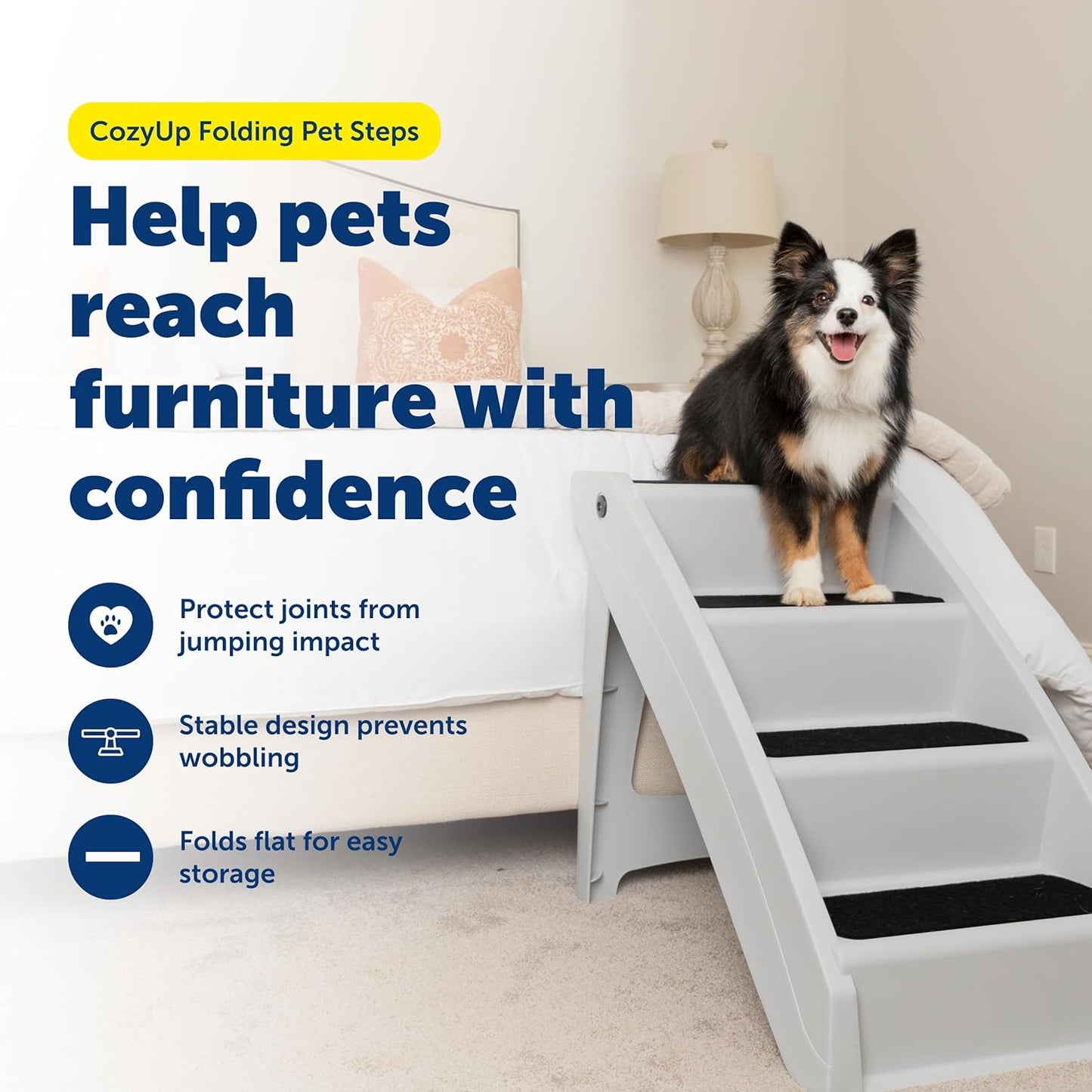 PetSafe CozyUp Folding Dog Stairs, Portable Indoor/Outdoor Pet Steps for Bed & Couch, Grey, 25 Inch