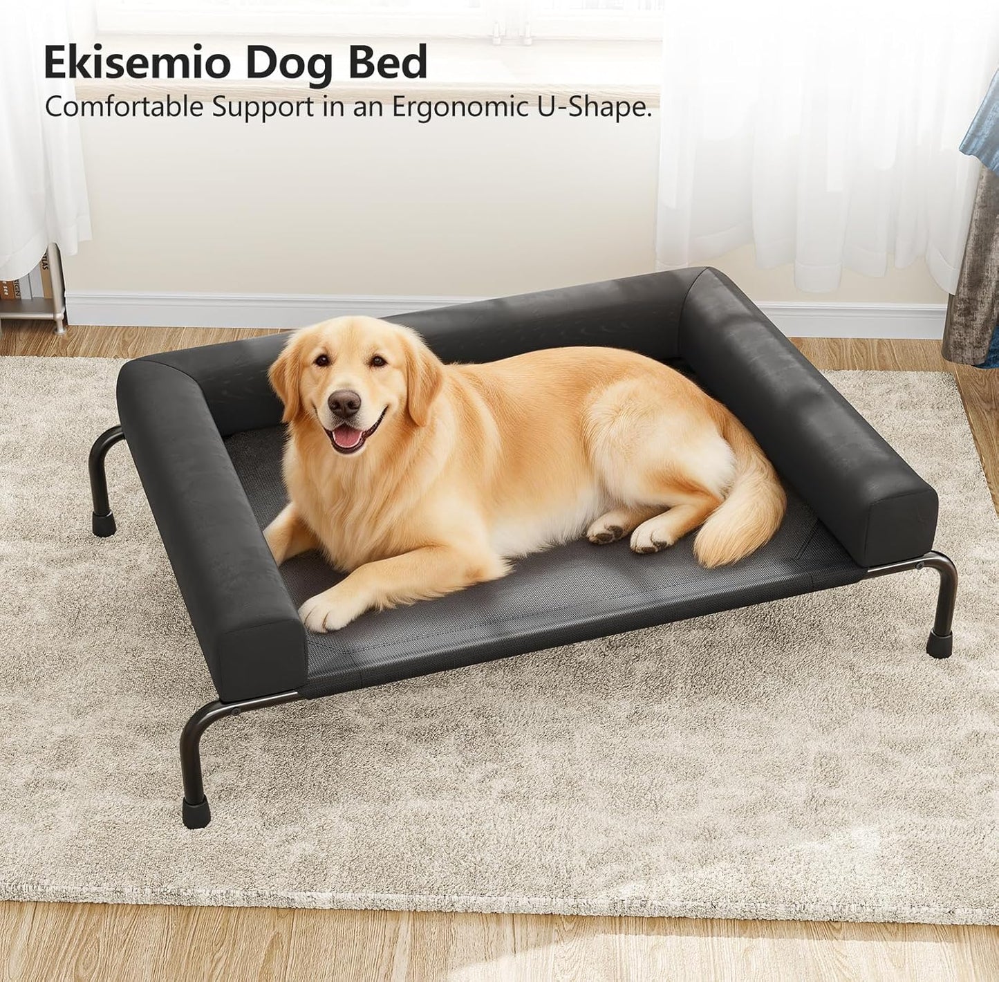 Cooling Elevated Dog Bed for Large Dogs, Raised Dog Bed with Breathable Mesh, Outdoor Indoor Removable and Waterproof Pet Cot, Black