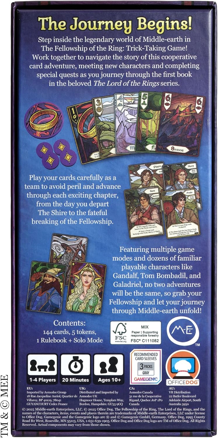 Asmodee The Lord of The Rings The Fellowship of The Ring Trick-Taking Game - A Cooperative Card Adventure! Strategy Game for Kids & Adults, Ages 10+, 1-4 Players, 20 Minute Playtime