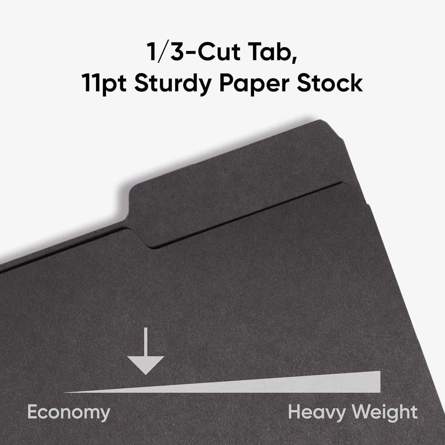 Smead Interior File Folder, 1/3-Cut Tab, Letter Size, Black, 100 per Box, Expandable File Folders for Filing Cabinet
