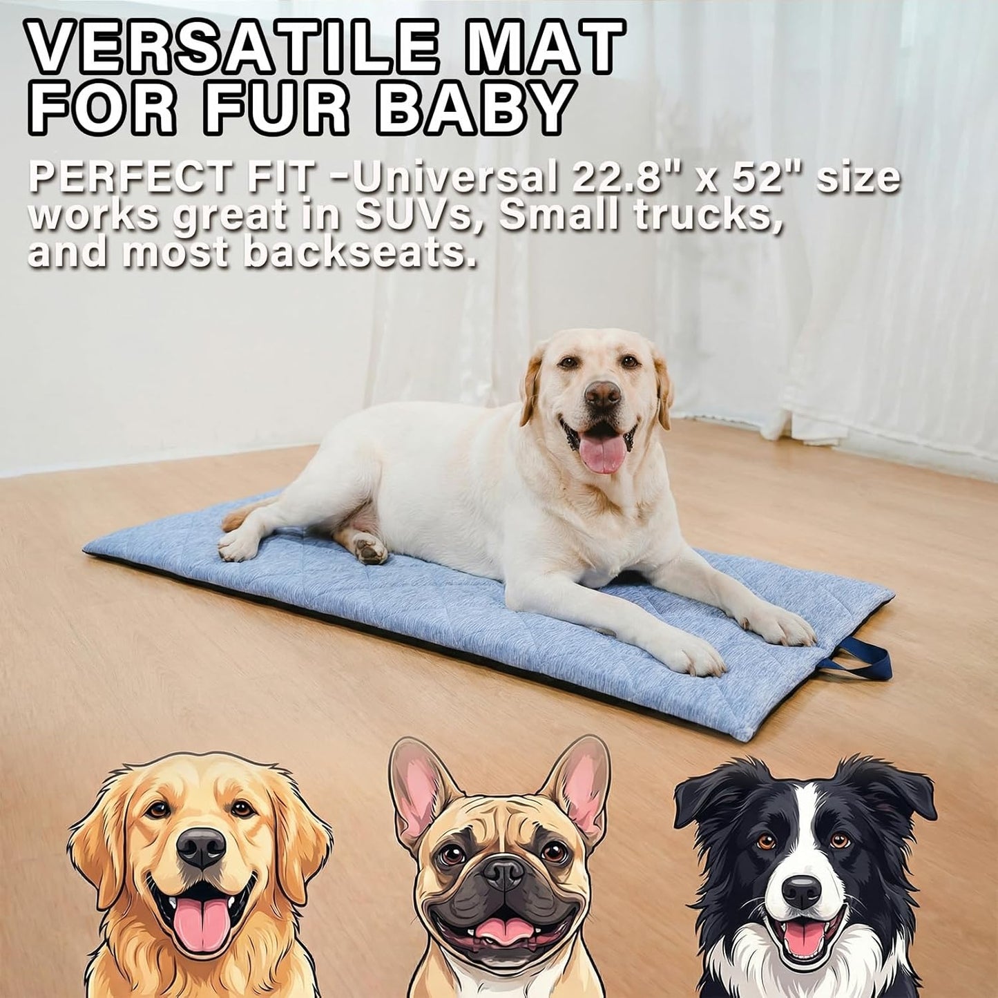 JoyBlooms Dog Bed for Car Back Seat,Dog Cooling Mat with 1.1" Thick Foam,Non-Slip Backseat Pet Bed Mat for Leather Seats,Washable Car Seat Cover,Fits SUVs & Trucks,Blue