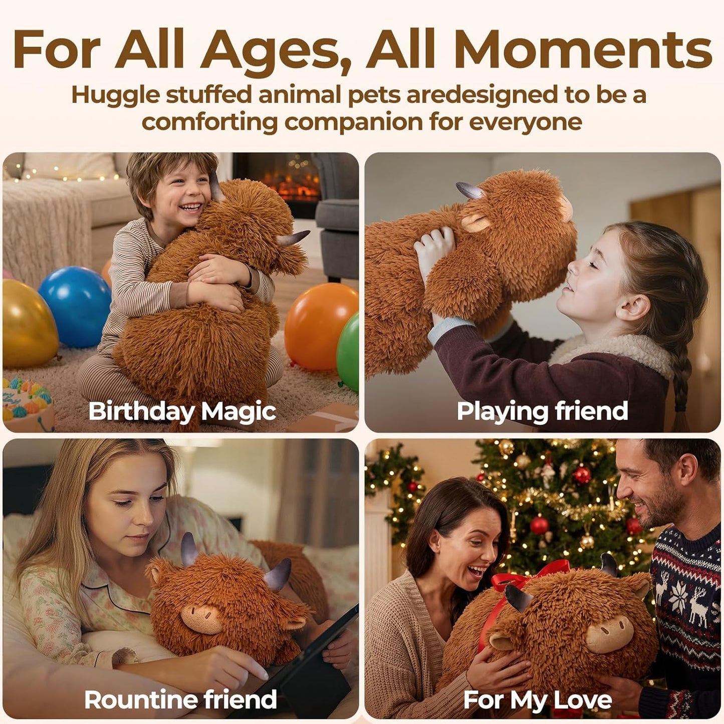 Mewaii Mom's Choice Award | 4 lbs Weighted Stuffed Animals Highland Cow - 23" Heavy Weighted Plush & Stuffy - Realistic Scottish Cow Plushy Gift for Kids & Adults - Large Cuddly Weighted Cow Toy