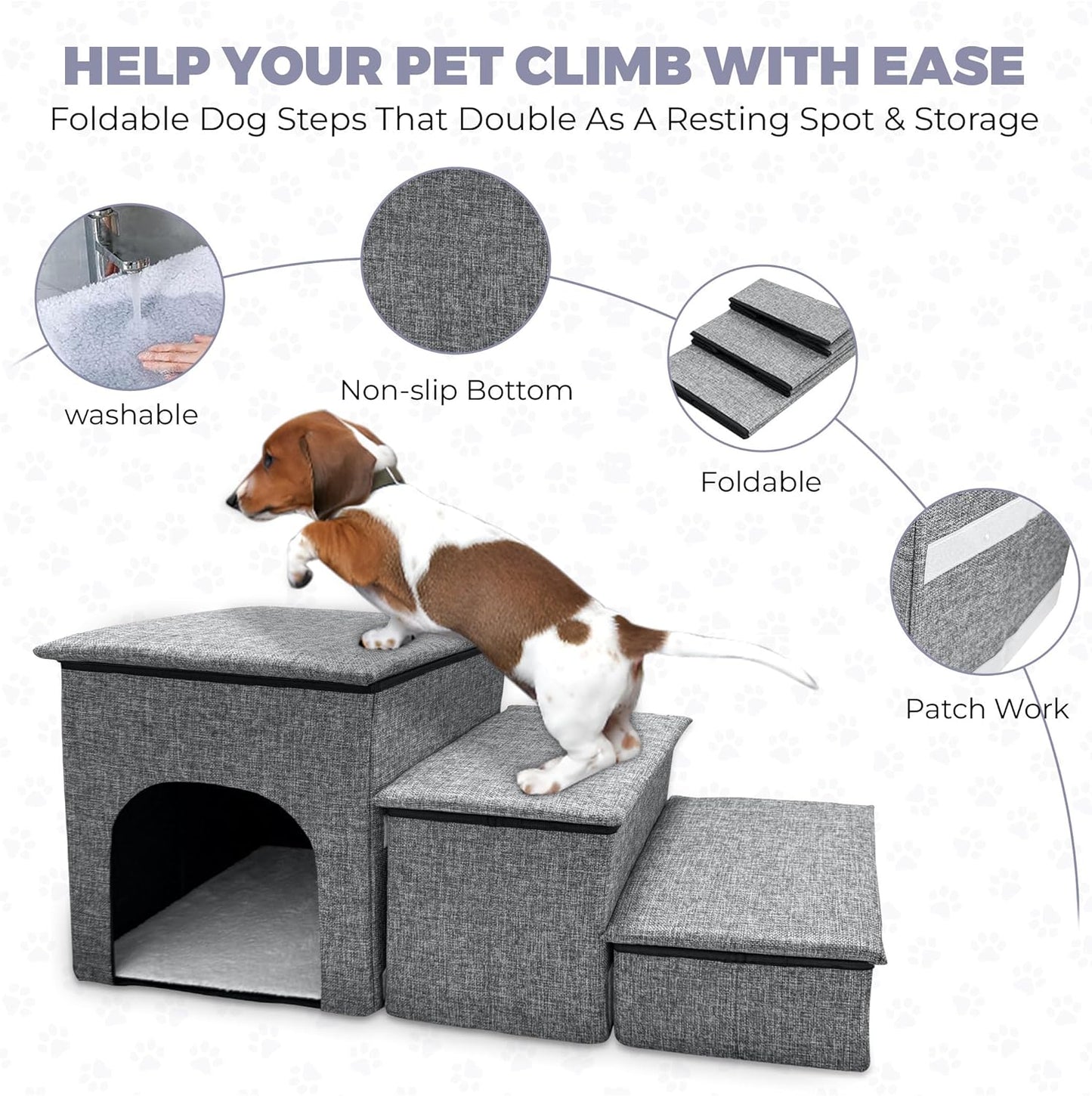 Bark Topia 3-Step Pet Stairs – Soft Foam Dog & Cat Ramp for Couch & Bed Access – Washable Cover, Non-Slip Bottom, Gentle on Joints – Pet Steps for Small & Medium Pets