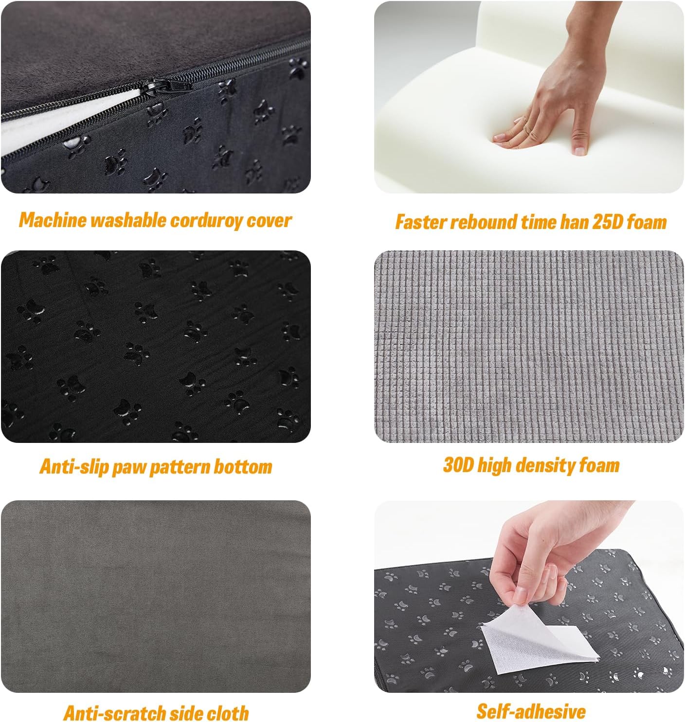 30D Density Foam Dog Ramp for Stairs Suits for Small Dogs Cats, Pet Steps Stairs for Staircase Stairs with Anti-Slip Bottom and Self-Sticky Pads to Fix(6Pack, Gray)