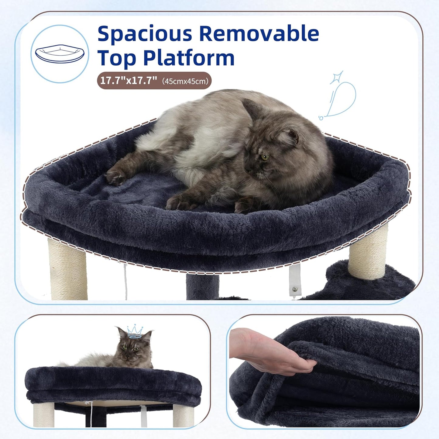 Corner Cat Tree for Indoor Cats, Cat Tower with All Sisal Scratching Posts, Multi-Level Cat Condo wth Cat Cave, Large Top Perch, Hanging Basket, Sisal Scratching Ramp, Drak Gray GCT025G