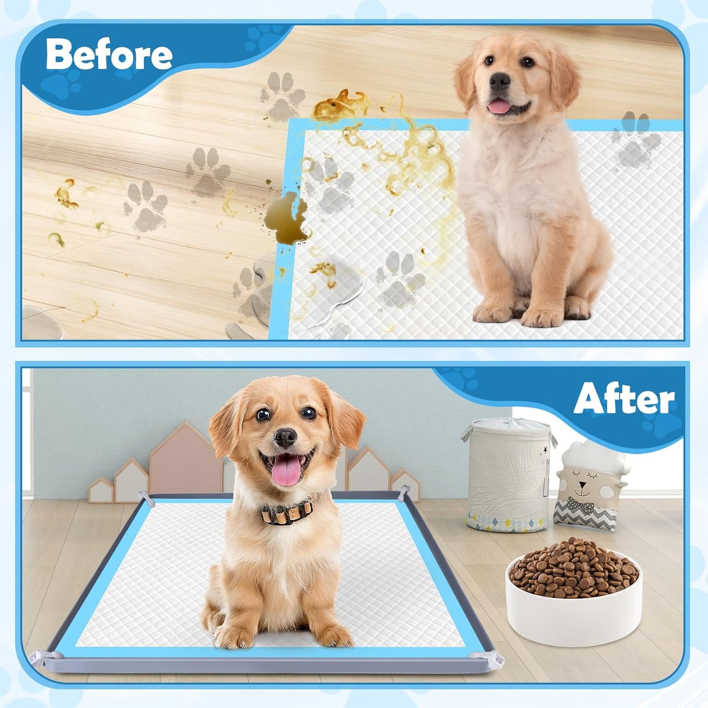 Dog Pee Pad Holder, Dog Potty Tray Silicone Puppy Pad Holder Tray Fits for 24" x 24" Training Pads, Puppy Potty Tray With 4 Clamps No Spill Raised Lip High Edge for Indoor Floor Protection (Dark Grey)
