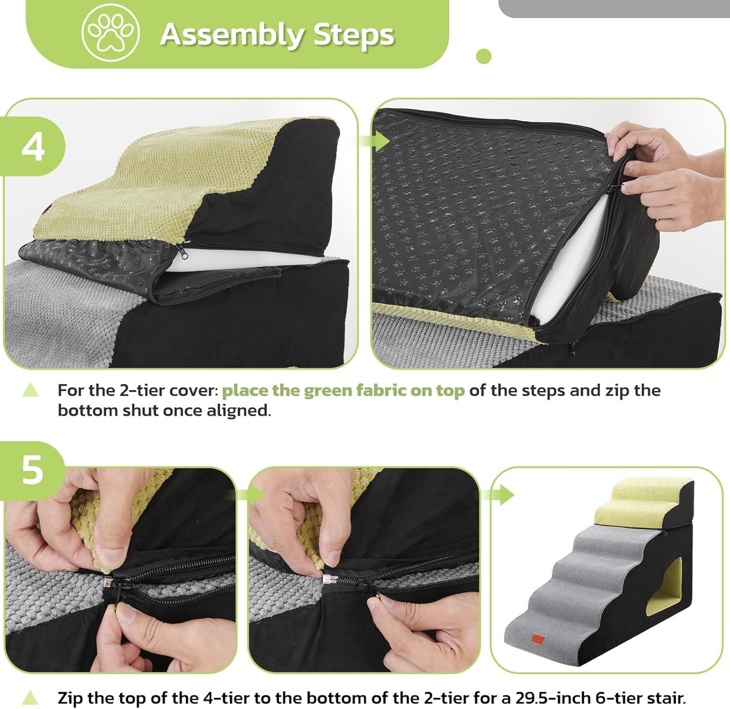 LOOBANI Dog Stairs for High Bed, 30 Inch Height 6 Steps Soft Foam Spliced Dog Steps for Bed, Non-Slip Sturdy Pet Stairs, Ramp for Small, Older Pets - Grey 6 Tiers