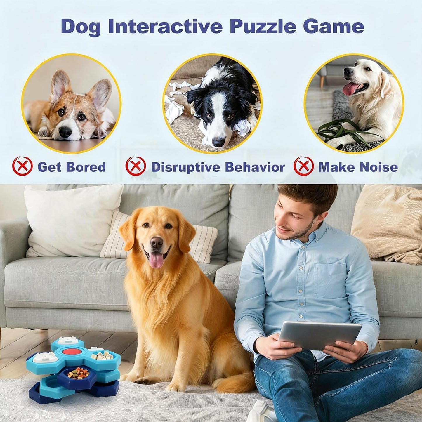 Dog Slow Feeder - Interactive Dog Food Puzzle Toy, Treat Maze Game for Dogs & Cats, Mental Stimulation & Boredom Relief, Adjustable Difficulty Pet Enrichment Toy (Four Layers)