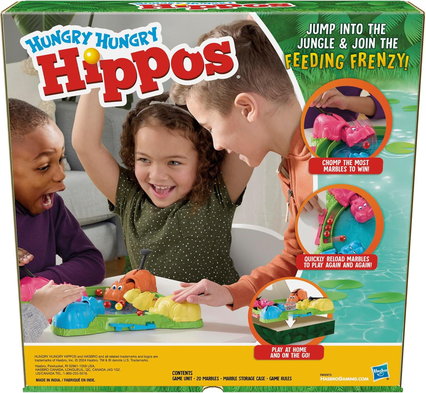 Hasbro Gaming Hungry Hungry Hippos Game for Preschoolers | Instant Marble Relaunch, Easy Set-Up & Storage| Ages 4 and Up | 2 to 4 Players | Kids Games