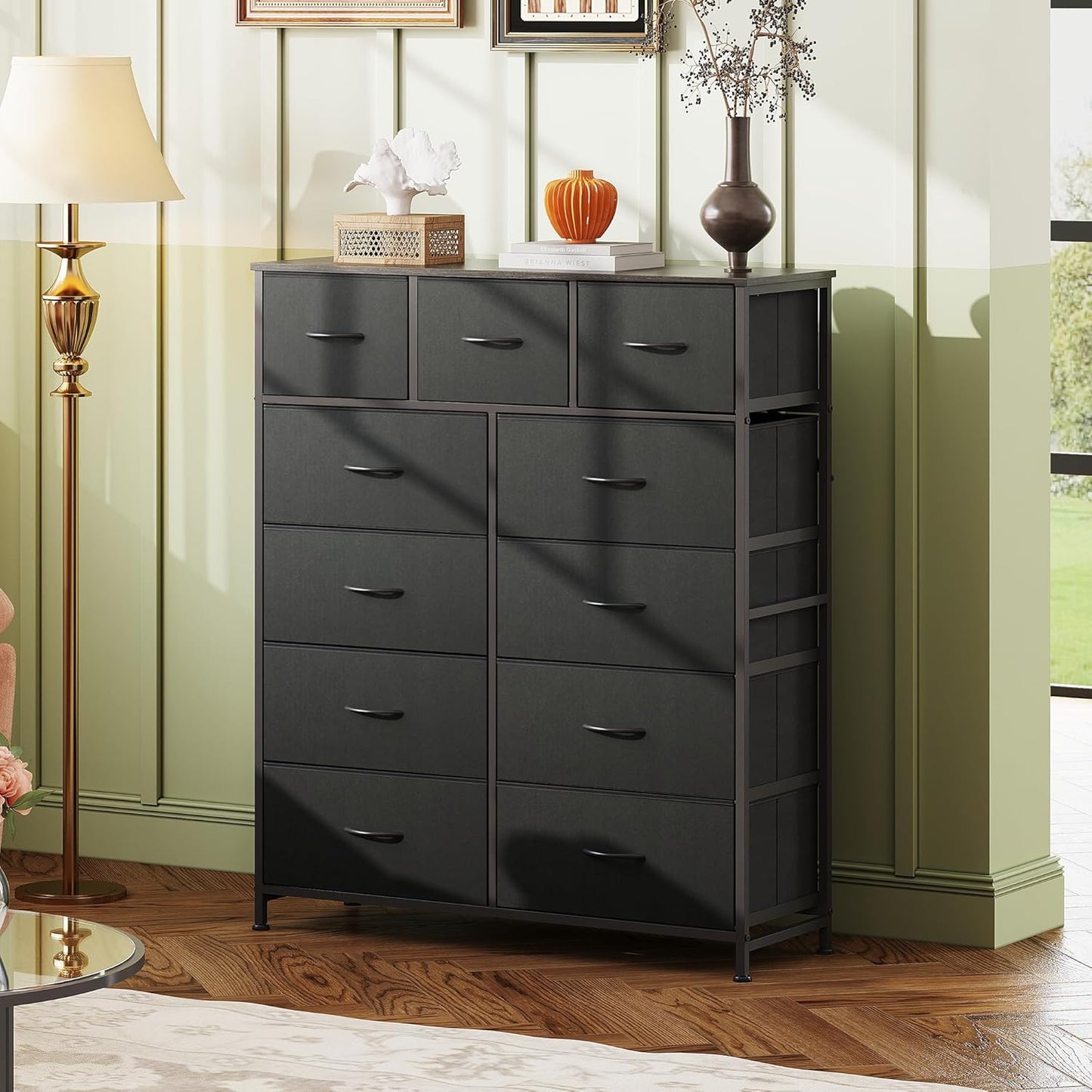WLIVE Tall Dresser for Bedroom, Fabric Dressers Storage Tower, Dresser & Chest of Drawers Organizer Unit with 11 Drawers, Storage Cabinet, Hallway, Closets, Steel Frame, Wood Top, Charcoal Black