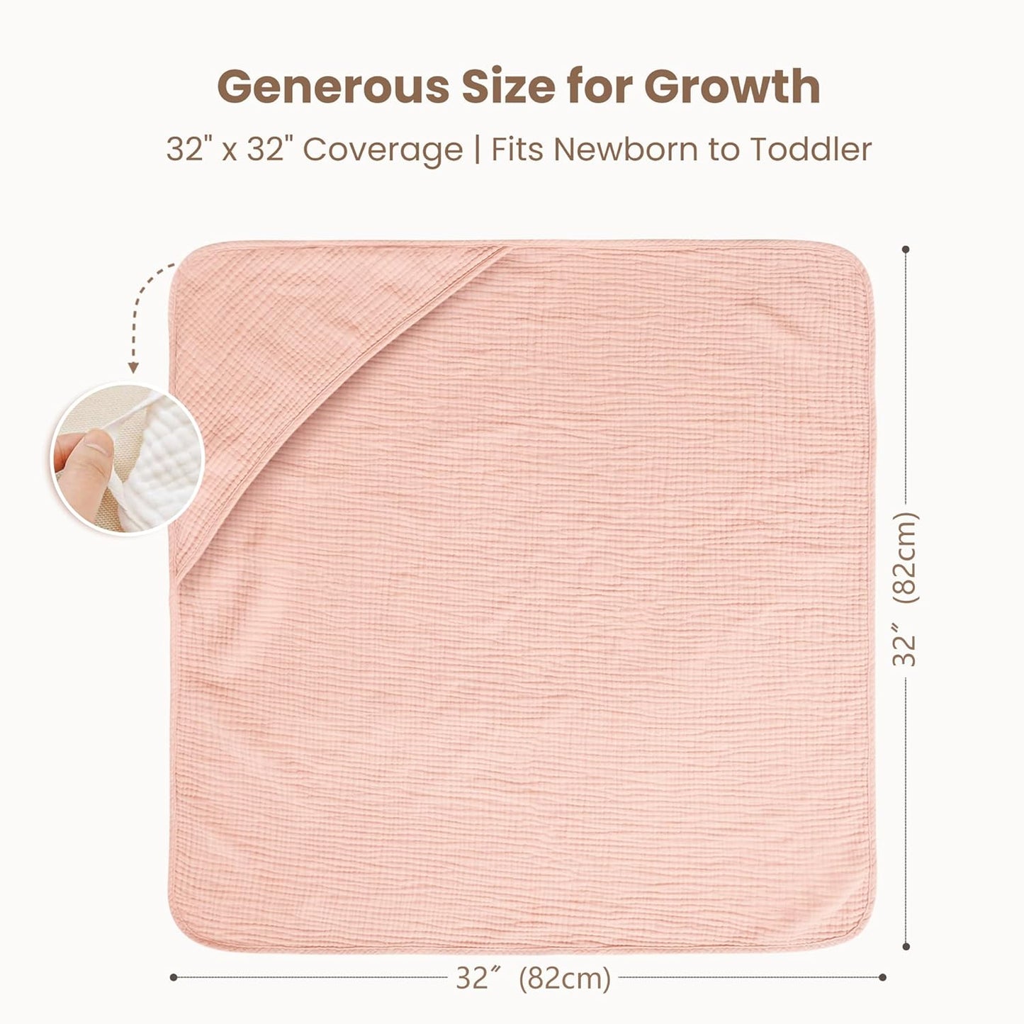 Konssy 2-Pack Muslin Hooded Baby Towels, 100% Cotton, Ultra-Soft & Absorbent Baby Bath Towels with Hood for Newborn & Infant (Pink, Floral,32" x 32")