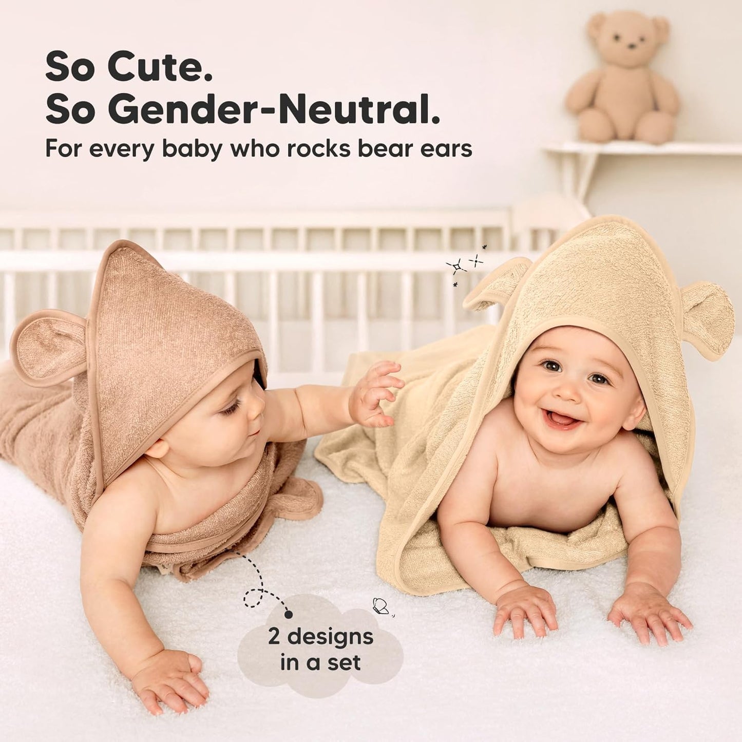 KeaBabies 2-Pack Hooded Baby Towels for Newborn - 30x30 Soft & Absorbent Viscose from Bamboo Baby Bath Towels with Hood for Infant, Toddler,Kids,Boys Girls,Newborn Bath Essentials (Almond, Petite)