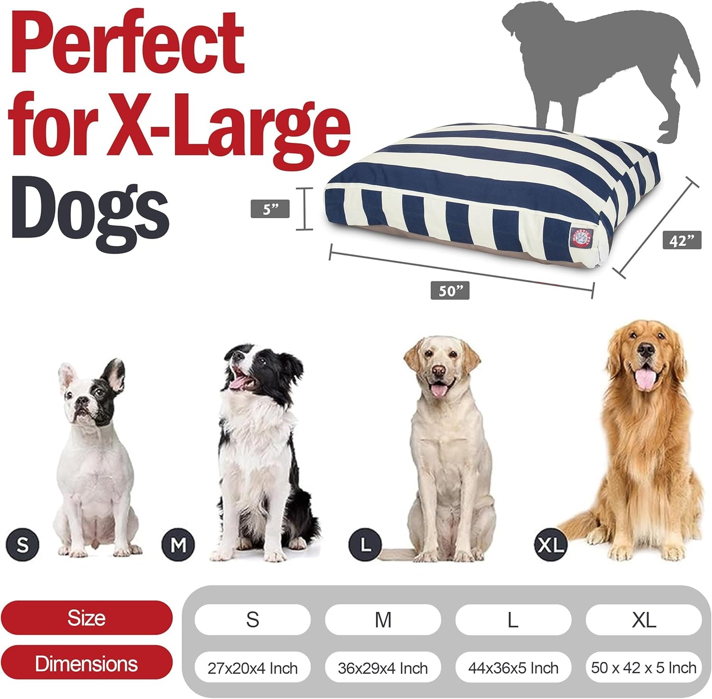 Majestic Pet Stripes Rectangle Large Dog Bed Washable – Non Slip Comfy Pet Bed – Dog Crate Bed with Removable Washable Cover – Dog Kennel Bed for Sleeping, Polyester Fiber, X-Large, Navy Blue