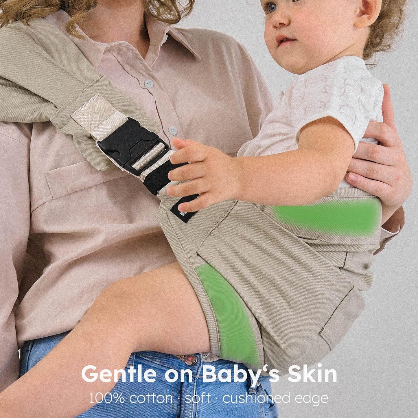 Toddler Carrier - Premium Cotton, Large Seat & Back Support, with Large Pocket, One Size Fits Most, Ideal for 6-48 Months (16-44 lbs), Beige, Regular Fits Up to 4XL